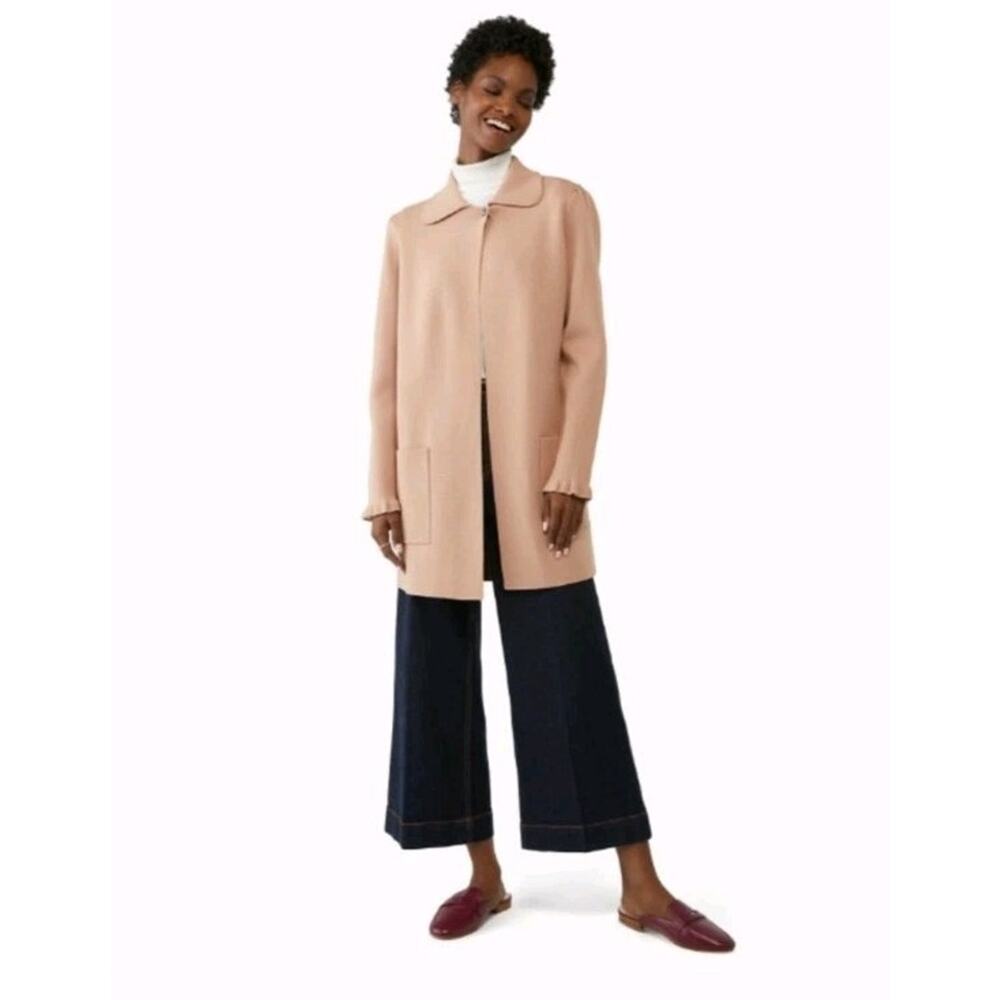 Kate Spade Women’s Ruffle Long Sweater Blazer Taupe Single Button Sise S